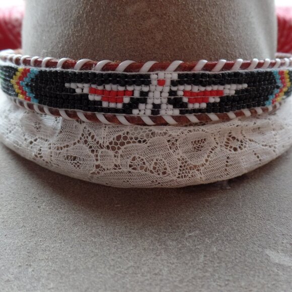 Vintage Accessories - Hat Band Or Kids Belt Beaded/ Leather